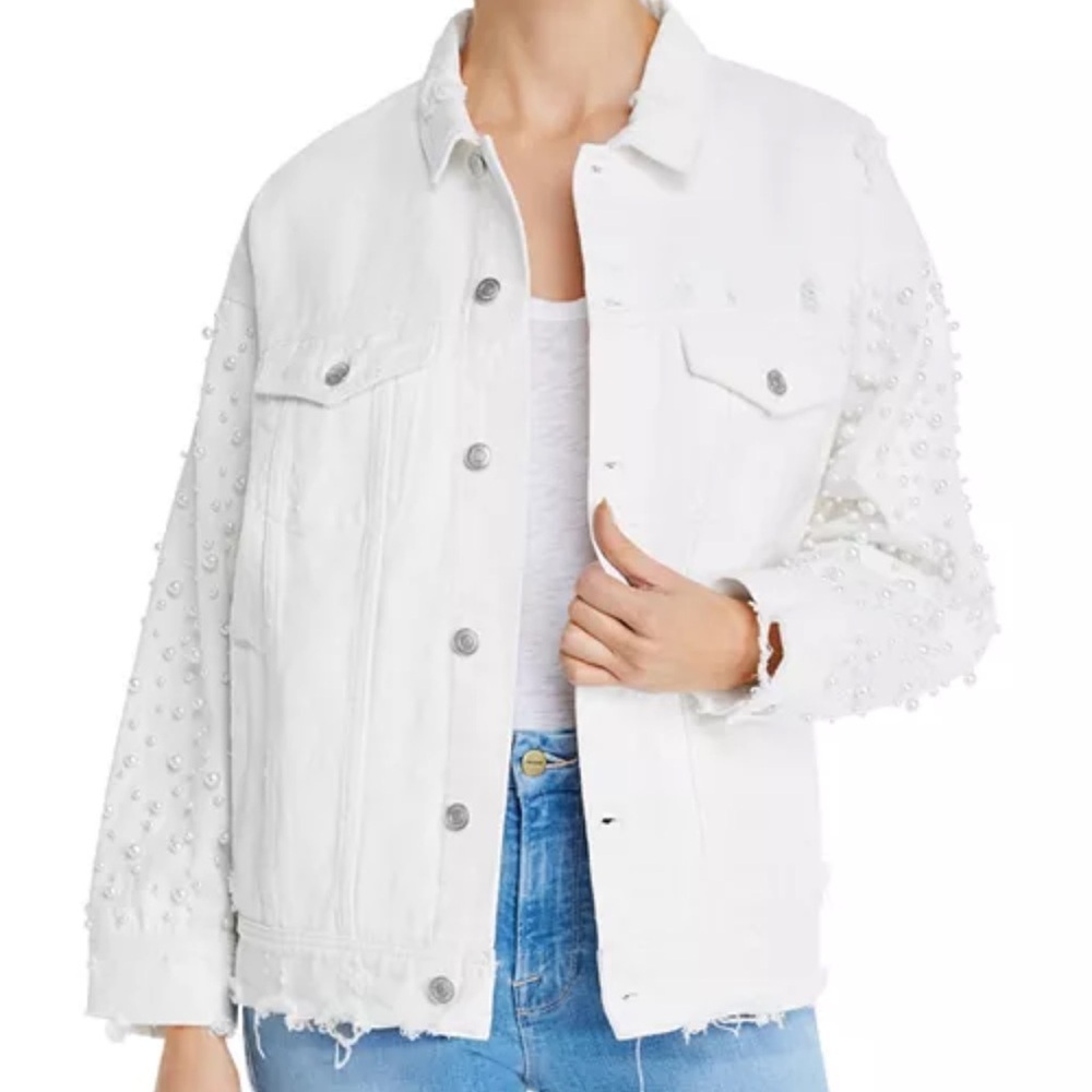 Sunset + Spring White Denim Embellished Jacket M